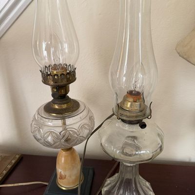 Vintage Glass Oil Lamps Converted to Electric