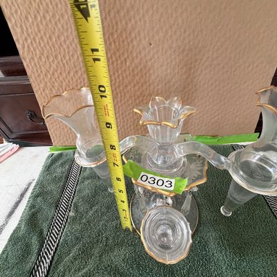 Vintage Cambridge Glass Co. Multi ~Piece Epergne & Candelabra Set in Clear Glass With Gold Trim