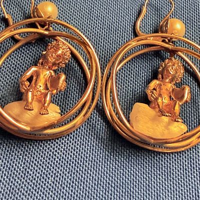 Vintage William Ruser 14k Yellow Gold Pendant and Earring Set