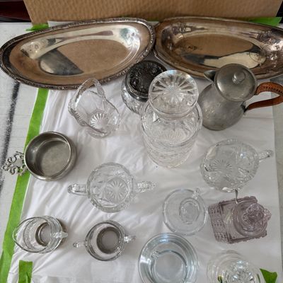 Collection of Vintage Glassware & Metal Serveware