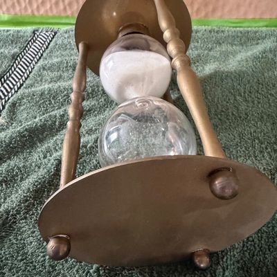 Vintage Brass Toned Metal & Glass Sand Timer