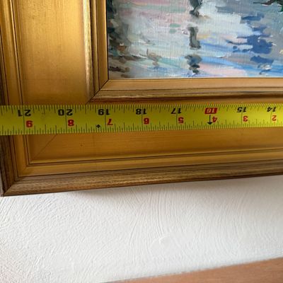 Oil Painting Harbor Scene with Moored Sailboats