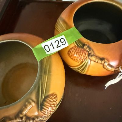 PAIR Roseville Pottery Tan Pone Cone Pattern Jardineres