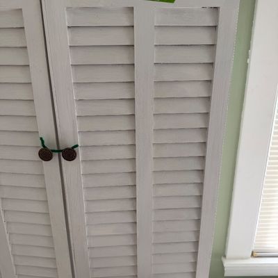Wooden Storage Cabinet with Louvered Shuttle Style Doors