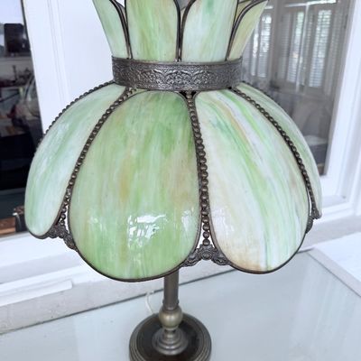 Large Antique Slag Glass Lamp