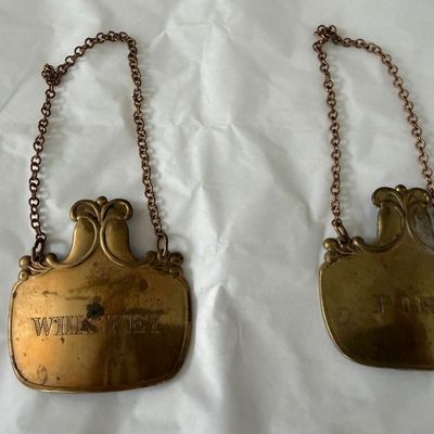 Vintage 5 Metal Decanter Labels / Bottle Tages