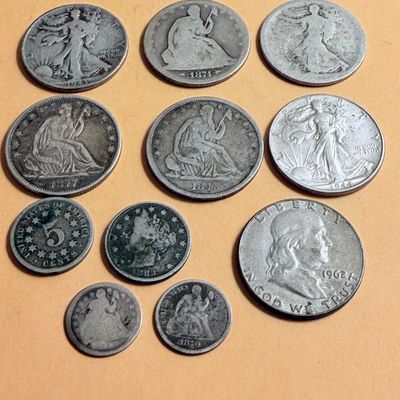 Antique Silver Coins Lot - Liberty Halves V Nickel Dimes