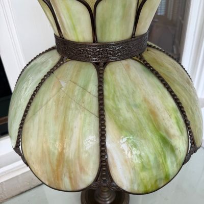 Large Antique Slag Glass Lamp
