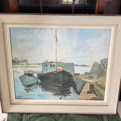 Maritime Oil Painting - Fishing Boats