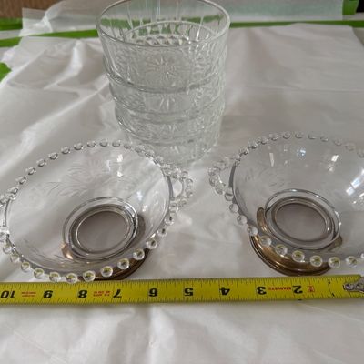 Imperial Glass Candlewick Pattern Footed Bowls with Silver Colored Base
