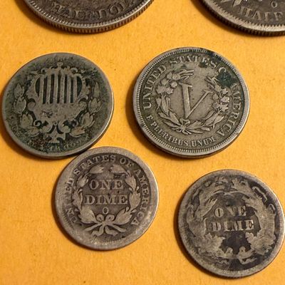 Antique Silver Coins Lot - Liberty Halves V Nickel Dimes