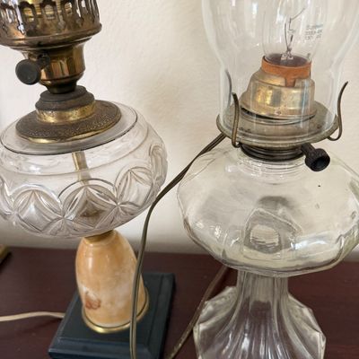 Vintage Glass Oil Lamps Converted to Electric
