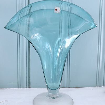 Large Green Blenko Glass Fan Vase