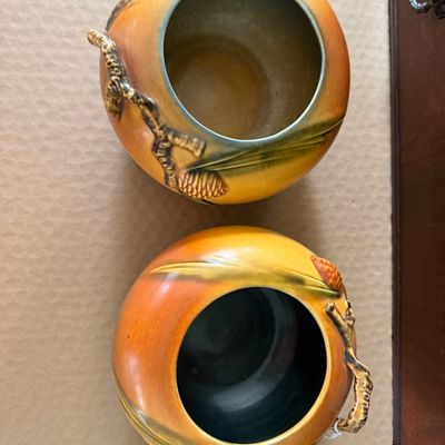 PAIR Roseville Pottery Tan Pone Cone Pattern Jardineres