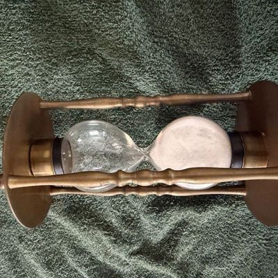 Vintage Brass Toned Metal & Glass Sand Timer