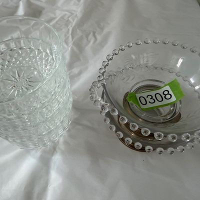 Imperial Glass Candlewick Pattern Footed Bowls with Silver Colored Base
