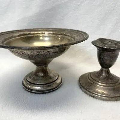 Weighted Sterling Silver Candle Stick And Dish,2pcs