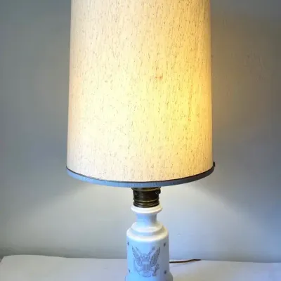 Mid Century Milk Glass Patriotic Lamp With Shade