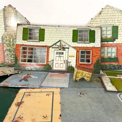 1950s Marx Suburban Colonial Tin Dollhouse 
