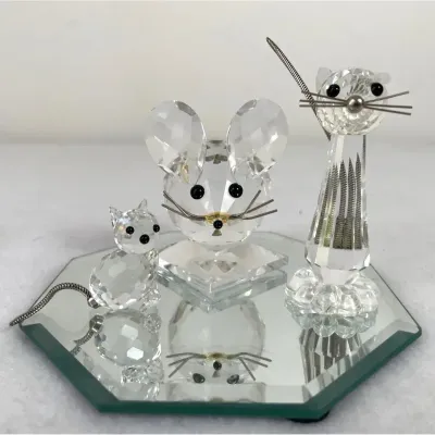 Swarovski Crystal Cat And Mouse Figurines,3pcs 