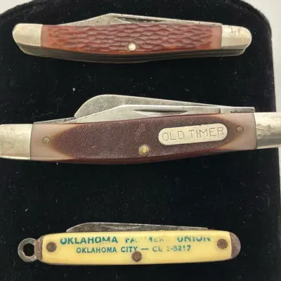 Vintage “‘Old Timer”, “Kabar”, & Oklahoma Advertisement Pocket Knives
