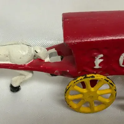 Vintage Cast Iron Metal Horse Drawn Fire Buggy Toy