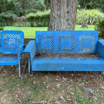 Vintage Metal Rocker And Glider Bench