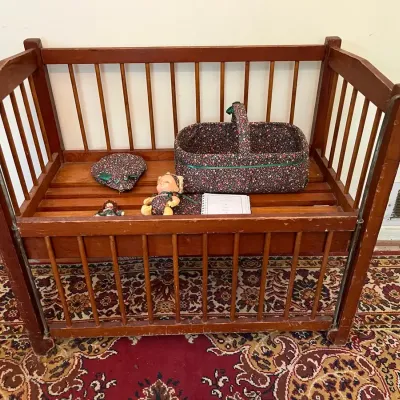 Wood Doll Bed With Small Doll