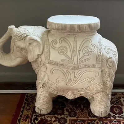 Painted Plaster Elephant Plant Stand
