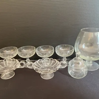 Glass Candy Dishes And Trifle Bowl With Cups