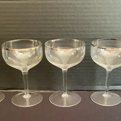 Champagne Crystal Glasses With Silver Colored Rim(5)