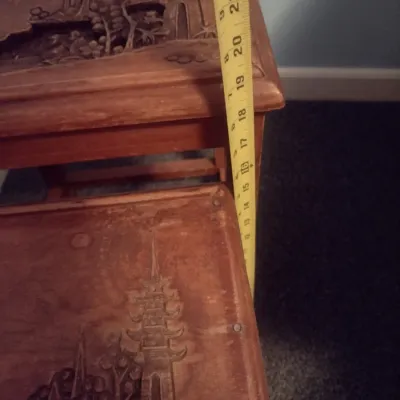 Asian Design Carved Relief Nesting Table Set