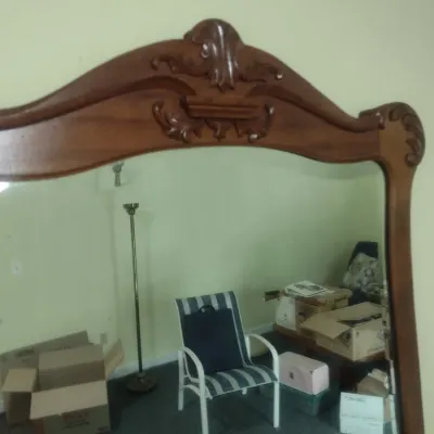 Vintage Wood Framed Wall Mirror with Beveled Glass
