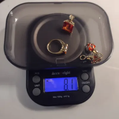 10 Karat Yellow Gold and Gemstone Pendant, Ring, and Earrings- Approx 8.1 Grams Total Weight (#14)