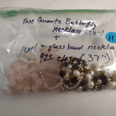 Rose Quartz Butterfly Necklace and Pearl and Glass Bead Necklace (#11)