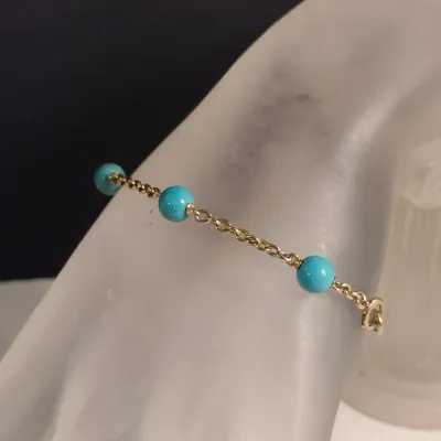 10 Karat Yellow Gold and Turquoise Bead Bracelet- Approx 7" Long, 6.6 Grams Total Weight (#13)
