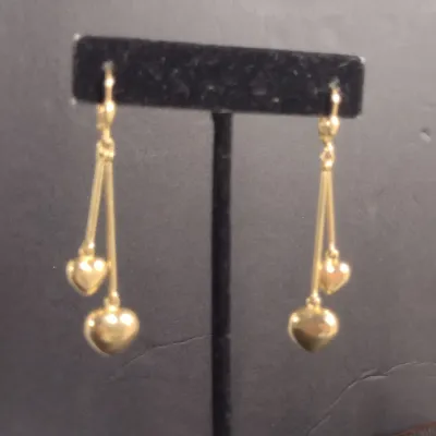 14 Karat Yellow Gold Heart Design Dangle Earrings- Approx 4.8 Grams Total Weight (#19)