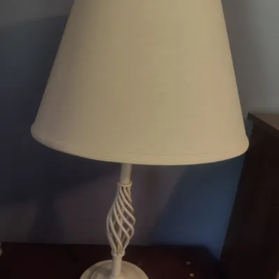 Pair of Matching Wrought Metal Twist Post Lamps with Shades