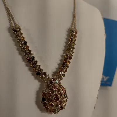 Multi-Color Tourmaline and White Zircon 18 Karat Gold Over Sterling Silver Necklace- Approx 18" Long (#10)