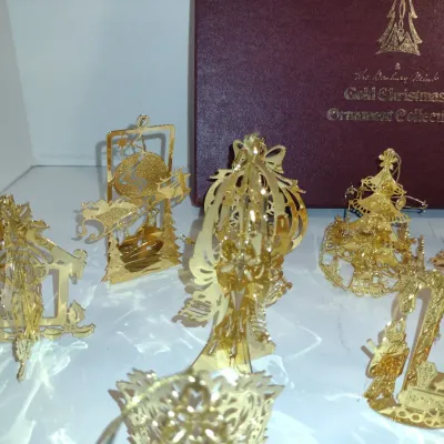 Vintage Danbury Mint Gold Christmas Ornament Collection- 12 Pieces