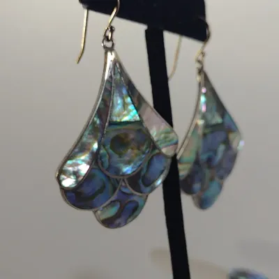 Abalone Ring and Earrings- Sterling Silver Ring Size 5 3/4- Earrings Marked 'Mexico' (#7)