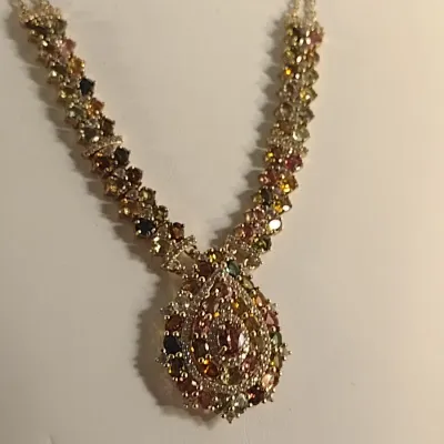 Multi-Color Tourmaline and White Zircon 18 Karat Gold Over Sterling Silver Necklace- Approx 18" Long (#10)