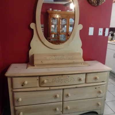 Knotty Pine Three Over Four Dresser with Matching Oval Mirror