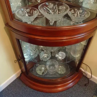 Mahogany Bowfront Corner Curio Display Hutch (No Contents)