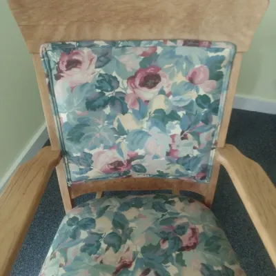 Solid Wood Rocking Chair with Floral Pattern Upholstered Seat and Back