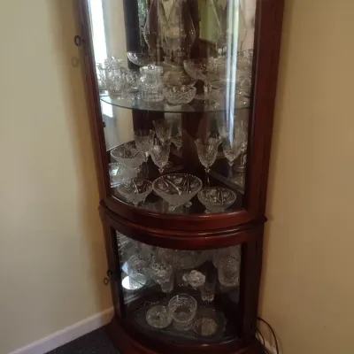 Mahogany Bowfront Corner Curio Display Hutch (No Contents)