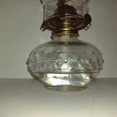 Glass Oil Lamp with Hobnail Design Base- Approx 13" Tall with Chimney