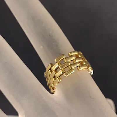 14 Karat Yellow and White Gold and Diamond Link Style Ring - Approx 7.4 Grams Total Weight, Size 5 (#27)