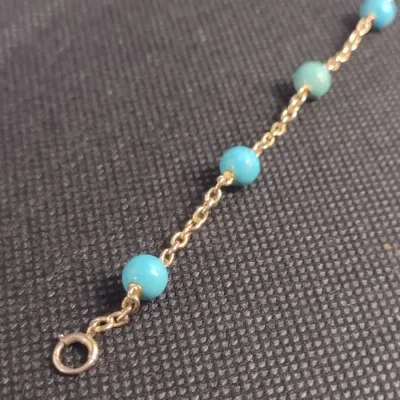 10 Karat Yellow Gold and Turquoise Bead Bracelet- Approx 7" Long, 6.6 Grams Total Weight (#13)