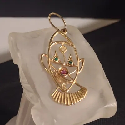 14 Karat Yellow Gold and Gemstone Clown Design Pendant- Approx 5.2 Grams Total Weight (#31)